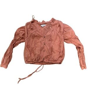 Love, Whit Peasant Blouse Ruffle Trim Long Sleeve Tie Front Top Size M‎
